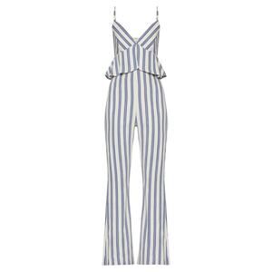 BCBGeneration Blue Striped Peplum Jumpsuit Size 12 NWT